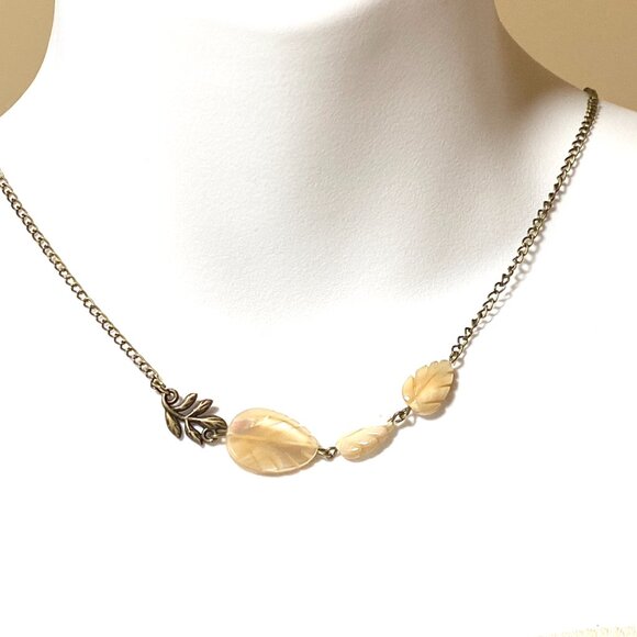 2/$20, Mother of Pearl Leaf Branch Bronze Necklace - Picture 3 of 13